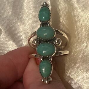 Gorgeous Large Multistone Turqoiuse Silver Ring Size 10